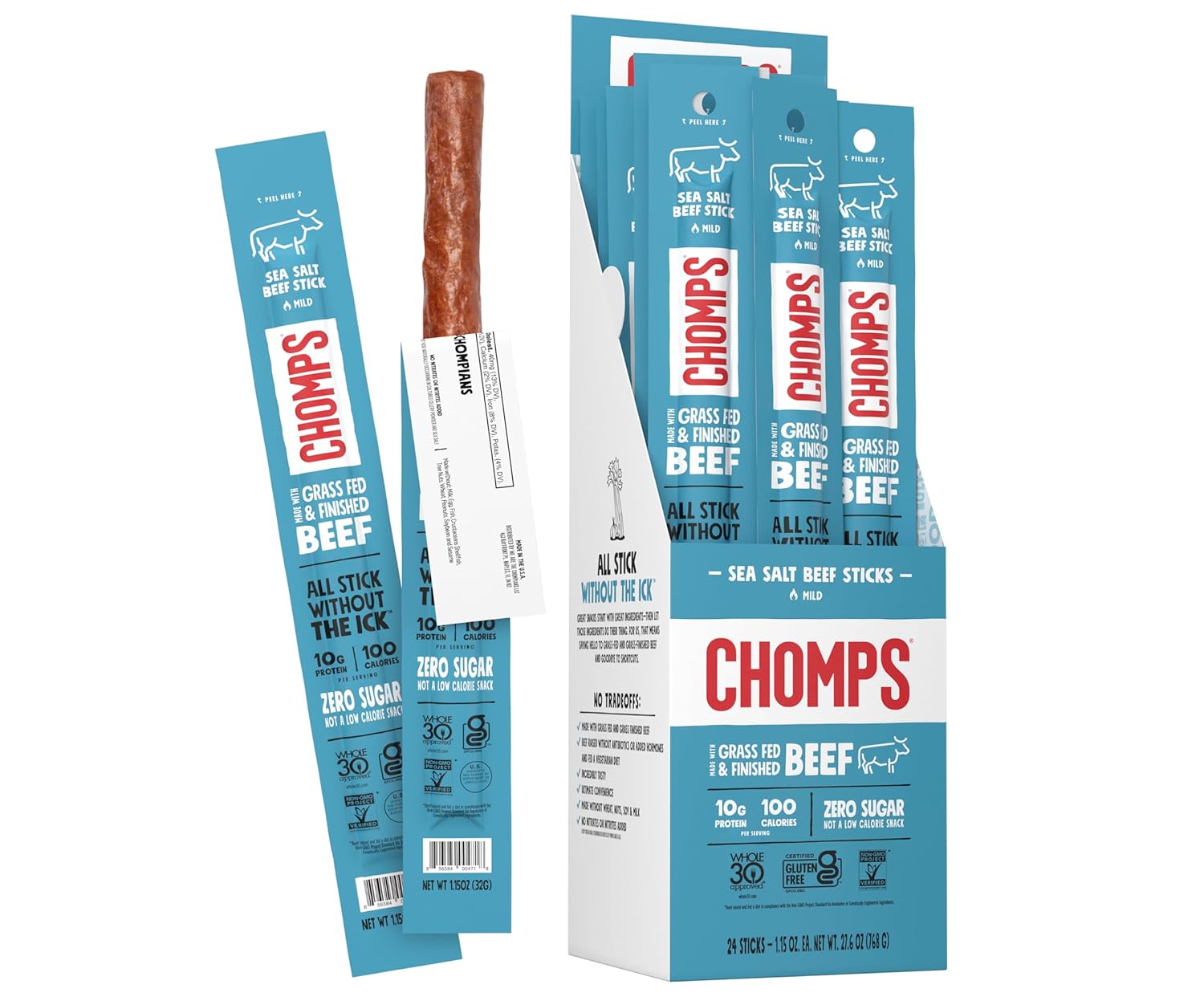 Grass Fed Sea Salt Beef Jerky Chomps