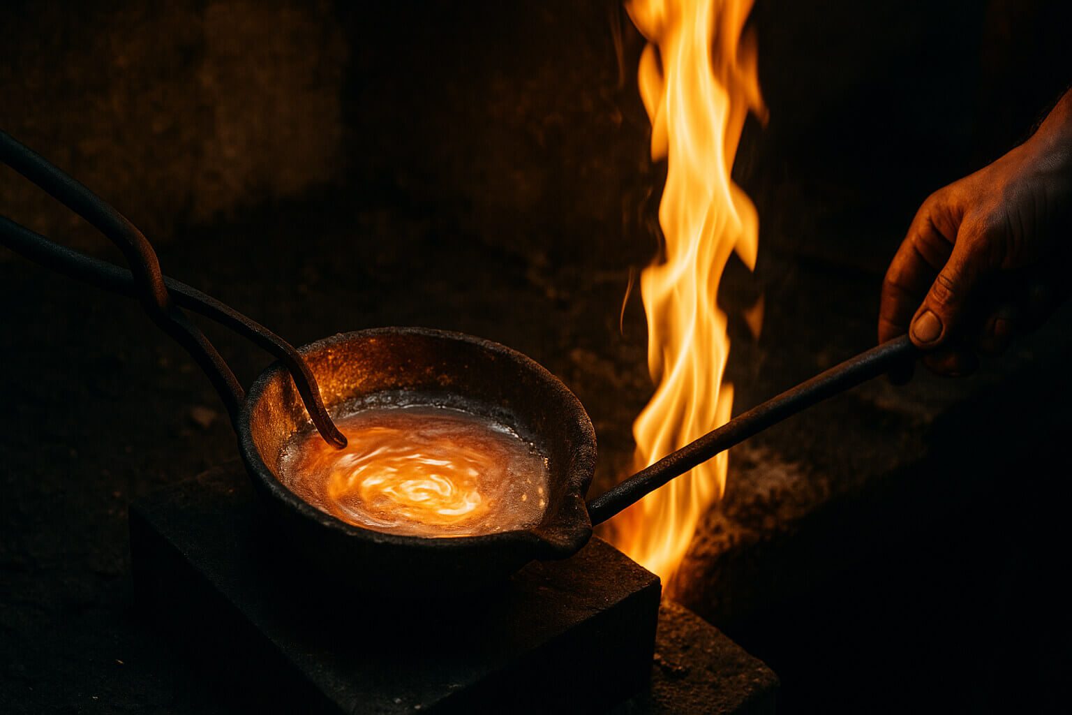 Molten silver being refined by fire, symbolizing purpose in pain and spiritual transformation