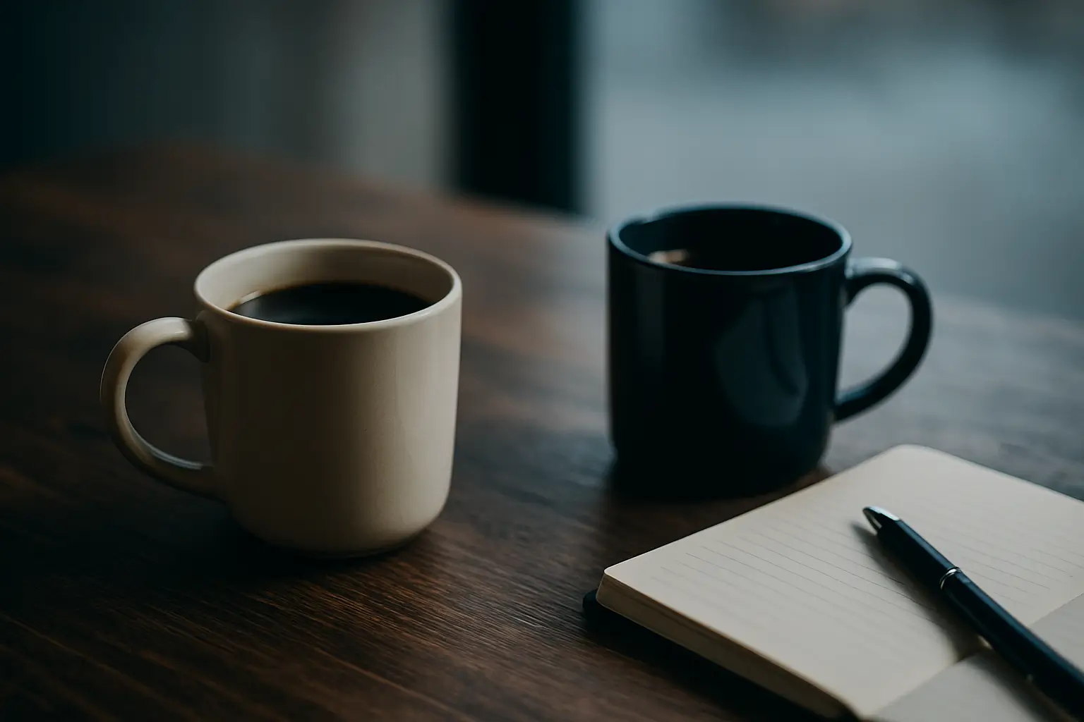 Two coffee cups on a wooden café table with soft light, symbolizing a purposeful conversation about faith, calling, and making a difference in your community.